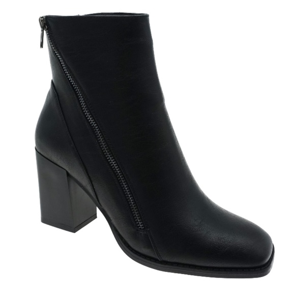 Pierre Dumas Shoes - Black Square Toe Ankle Boots  Zipper- New Sizes